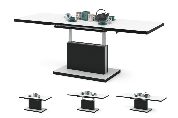 ASTON Bianco/Nero - MODERNO TAVOLINO TRASFORMABILE SALVASPAZIO ALLUNGABILE ALZABILE TAVOLO