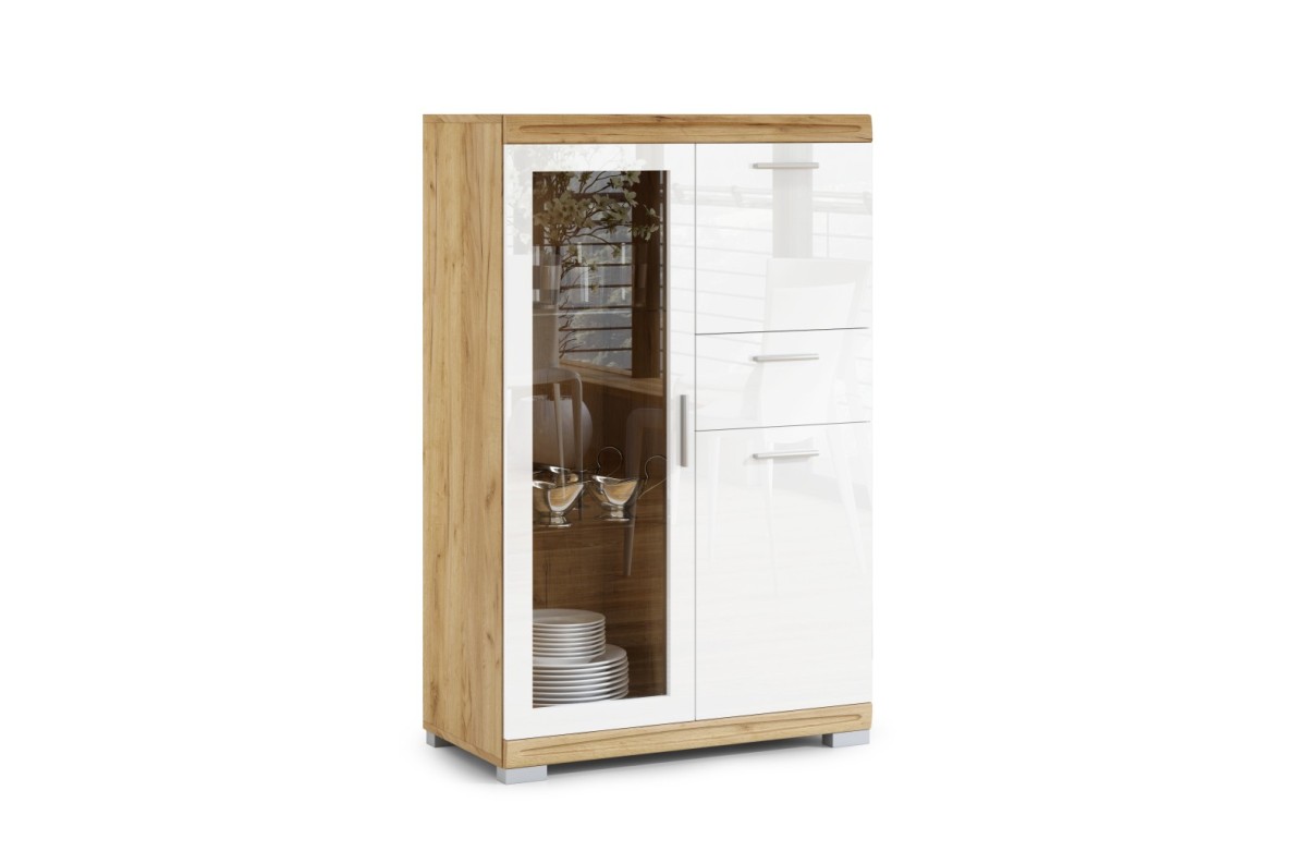 Set di mobili SIMPLE Rovere Craft Gold/Bianco Lucido - PORTA TV GRANDE,  MOBILE CON VETRINA, DUE COMÒ PER SALOTTO/SOGGIORNO 