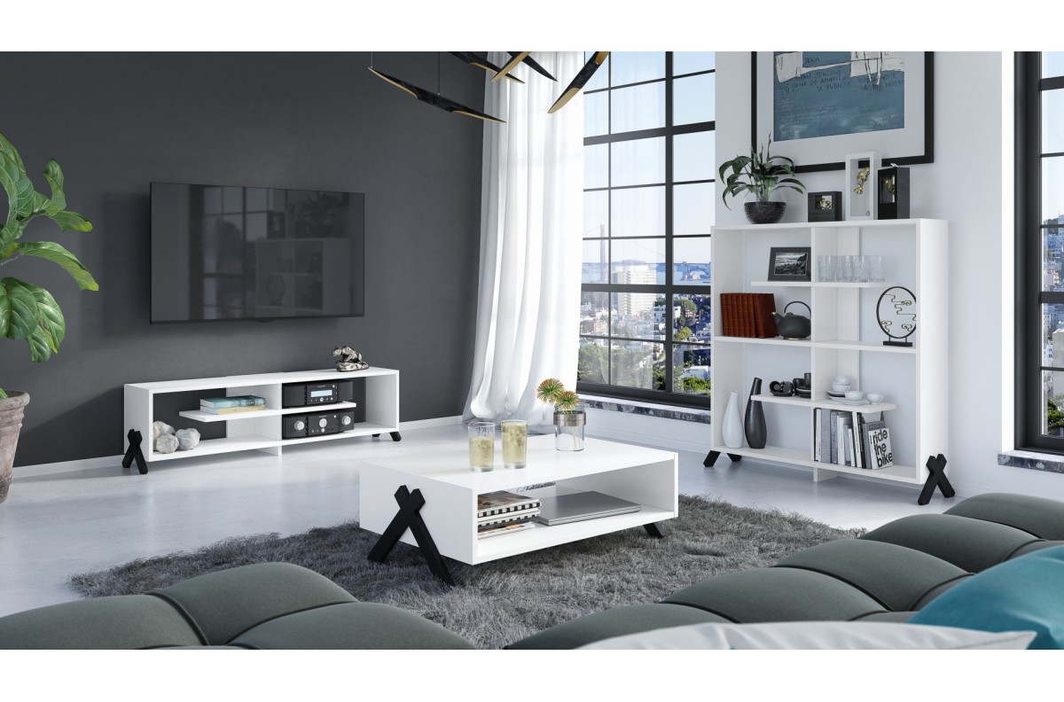 Set di mobili VIK Bianco Opaco - MOBILE PORTA TV + TAVOLINO + LIBRERIA
