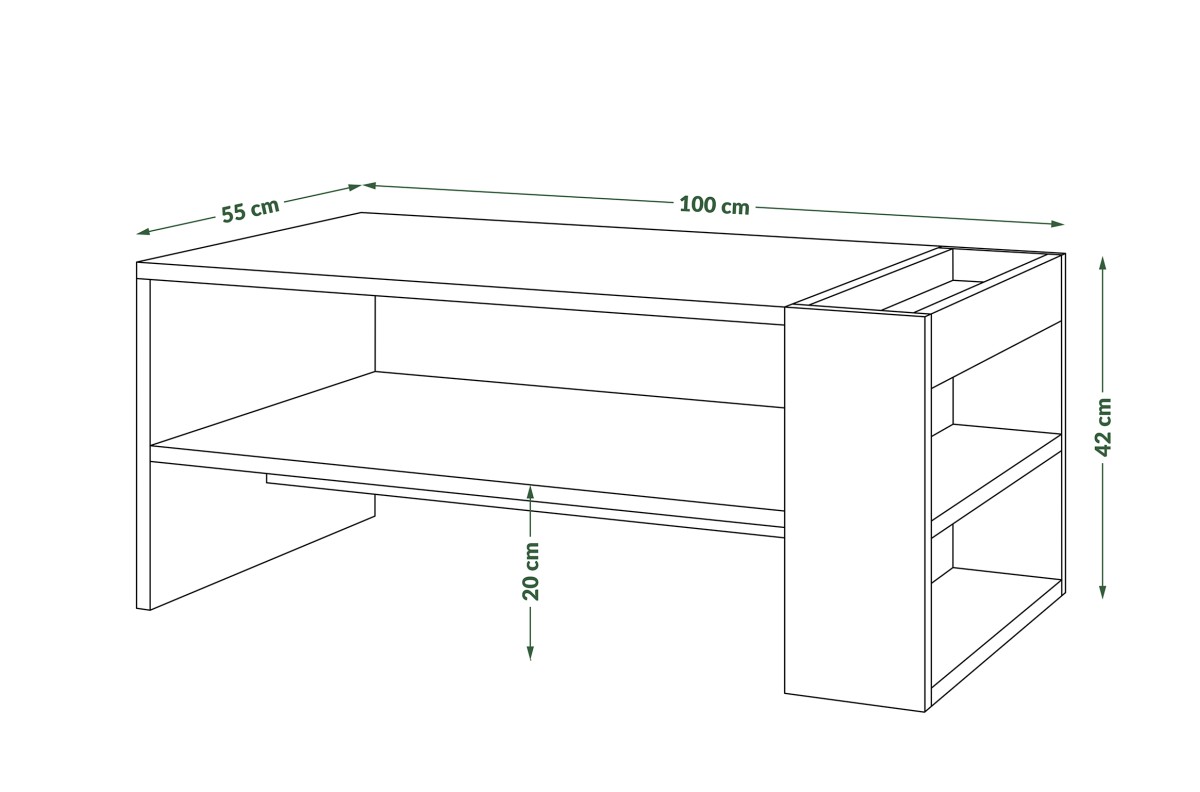 NEFRI Rovere Marrone/Nero Opaco - MODERNO TAVOLINO DA SOGGIORNO SALOTTO CON  RIPIANO E SCAFFALE 