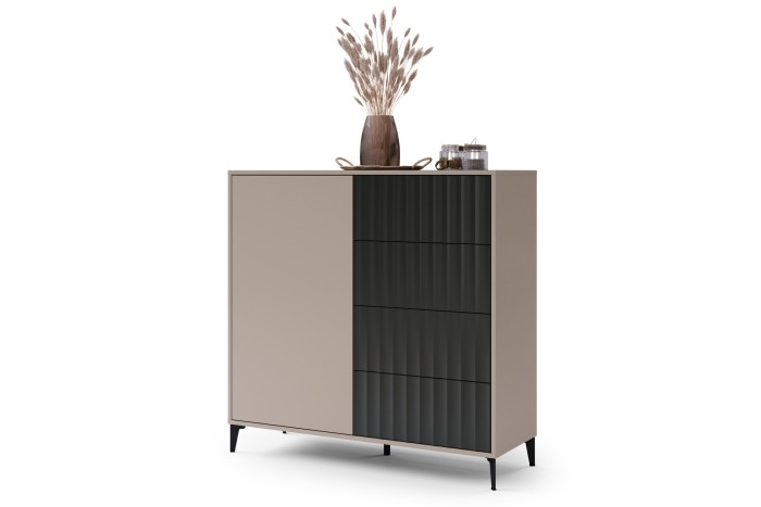 Comò RIMINI K-123S Beige Taupe/Nero Opaco - MODERNO MOBILE CON CASSETTI E ANTE SCANALATE