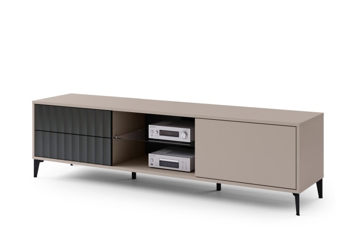 Mobile TV RIMINI RTV-182SK Beige Taupe/Nero Opaco - MODERNO MOBILE TV CON CASSETTI/SCAFFALI E ANTE SCANALATE